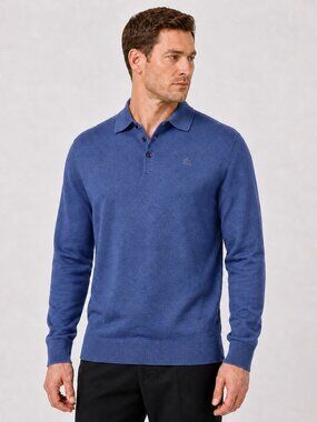 United Colors of Benetton Men’s Blue Long Sleeve Knit Polo Shirt XXL Cotton/Tenc